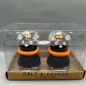 Prima Design Candy Corn Black Cat Salt & Pepper Shakers NEW